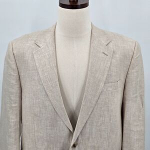 Alan Flusser 100% Linen Herringbone Blazer Jacket Men's 44R Light Beige Ivory